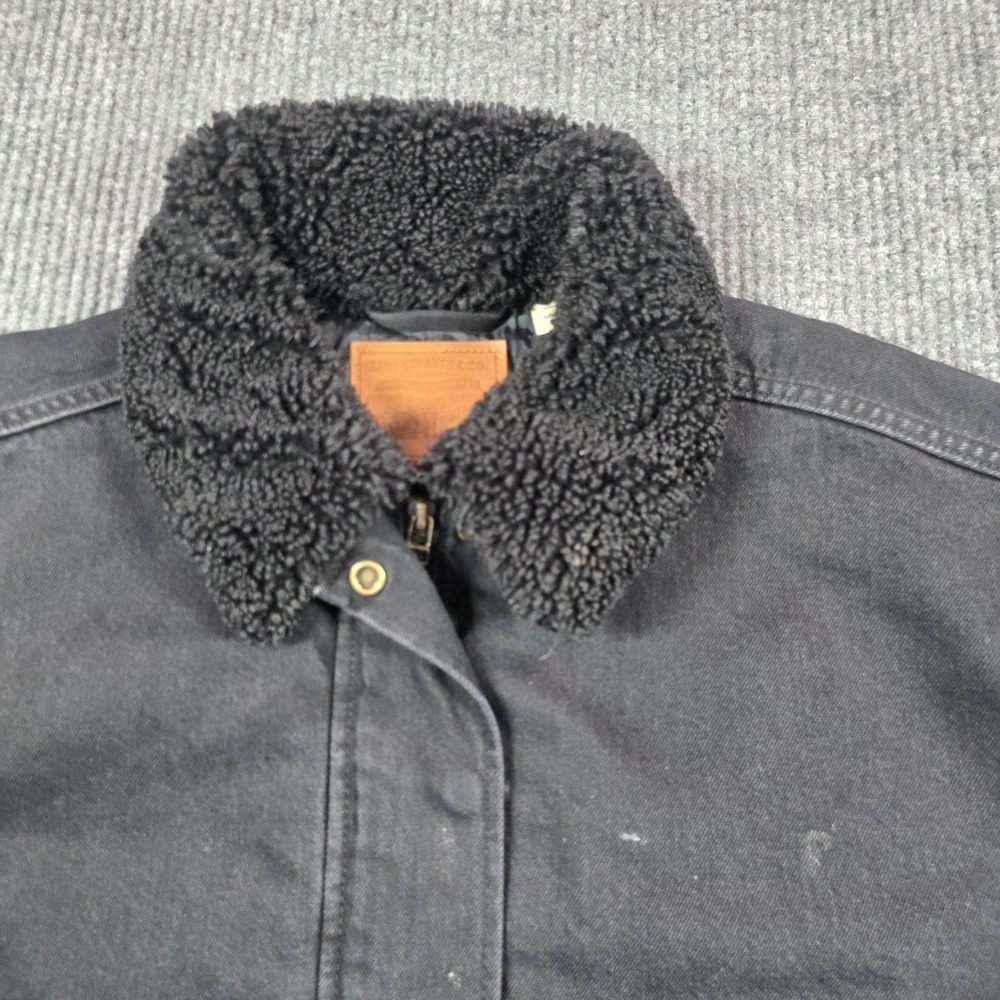 Levi's Premium Jacket Womens Medium Black Sherpa Collar Quilted Lined Workwear - Picture 10 of 13